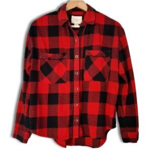 FOREVER 21 Classic Flannel Buffalo Check Plaid Button Down Shirt Red Black Sz S